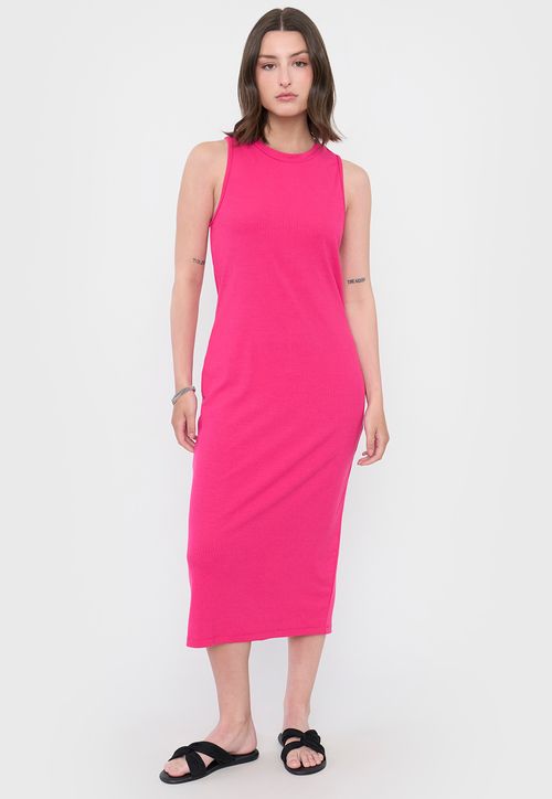 Vestido Mujer Largo Rib Fucsia