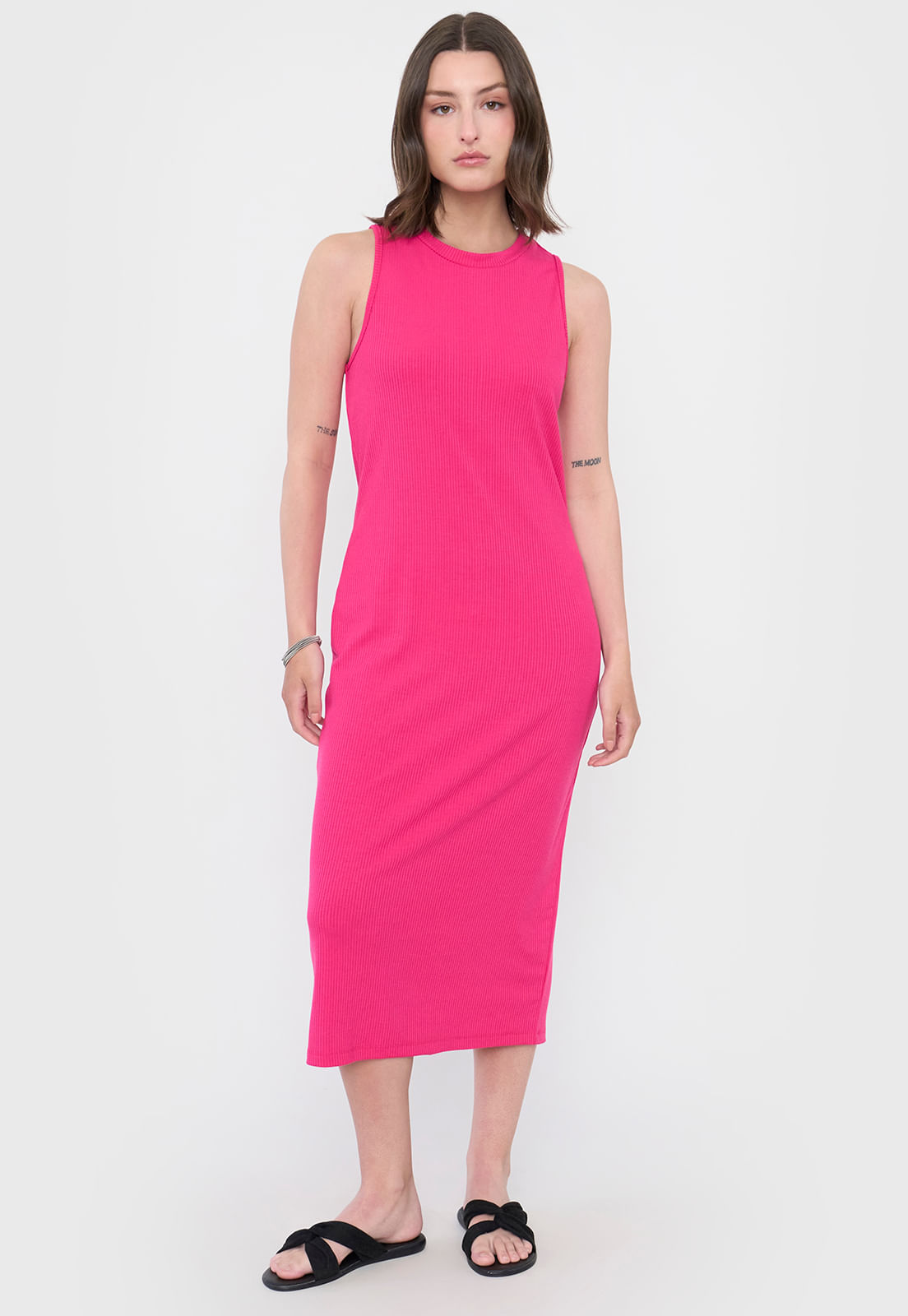 Vestido Mujer Largo Rib Fucsia