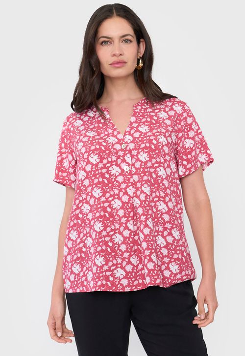 Blusa Mujer Manga Corta Botones Rosado