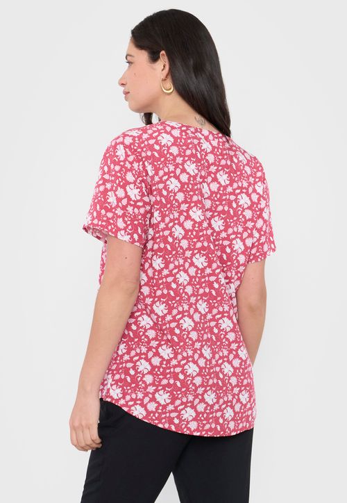 Blusa Mujer Manga Corta Botones Rosado