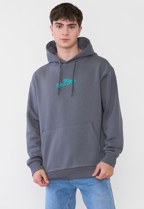 Polerón Hombre Hood Print Grafitti Gris Oscuro