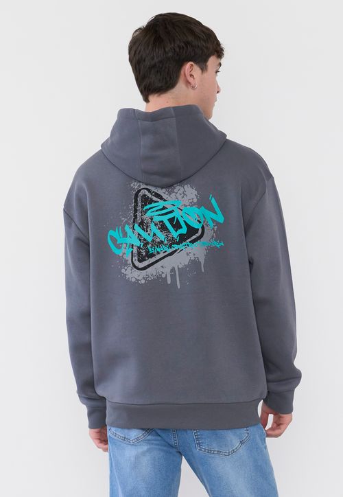Polerón Hombre Hood Print Grafitti Gris Oscuro