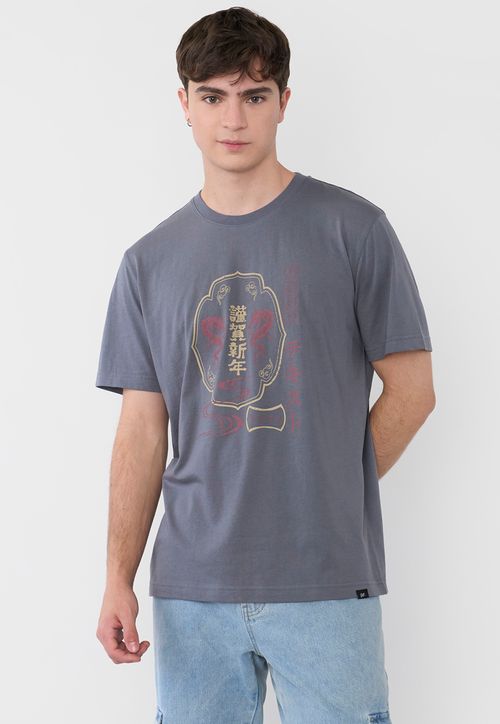 Polera Hombre Fun Asiática Gris