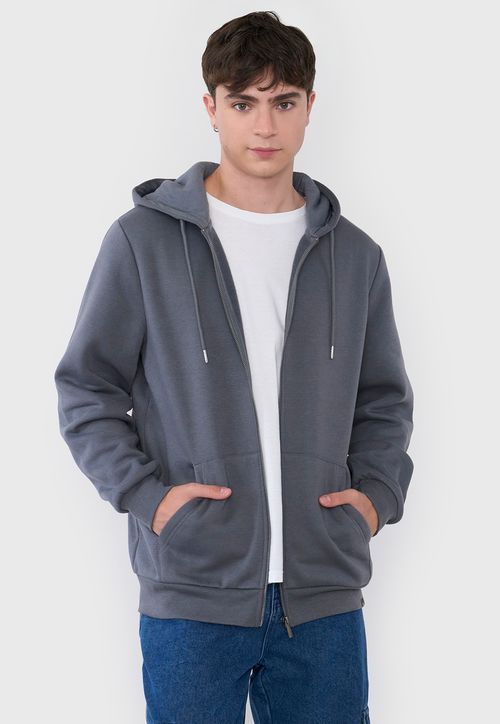 Polerón Hombre Full Zipper Gris Oscuro