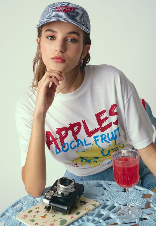 Polera Mujer Oversize Manga Corta Ecru