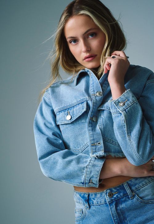 Chaqueta Mujer Denim Crop Azul Claro