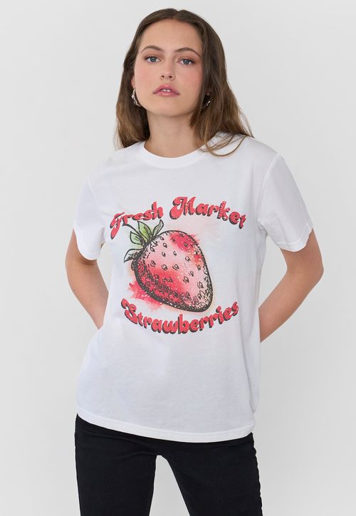 Polera Mujer Fun Regular Print Frutilla Blanco