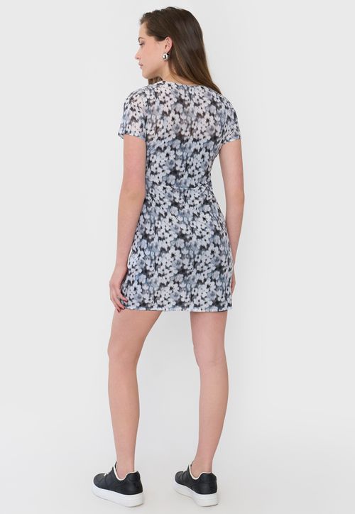 Vestido Mujer Malla  Flores Gris