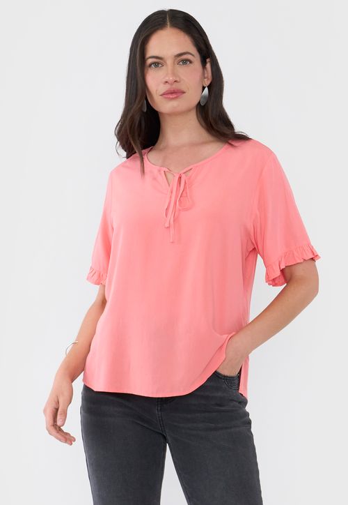 Blusa Mujer Manga Corta Detalle Coral