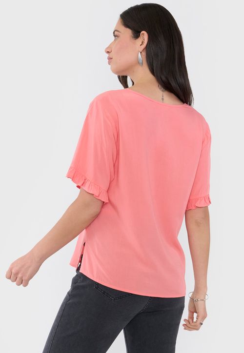 Blusa Mujer Manga Corta Detalle Coral