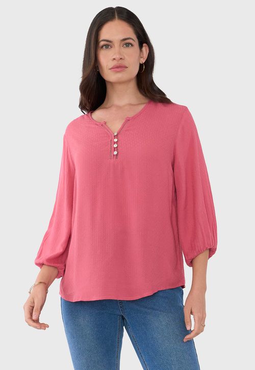 Blusa Mujer Botones Macramé Rosado
