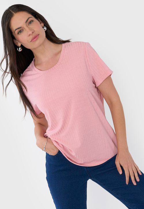 Polera Mujer Rib Básica Manga Palo Rosa