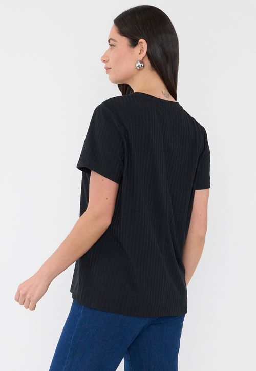Polera Mujer Rib Básica Manga Corta Negro