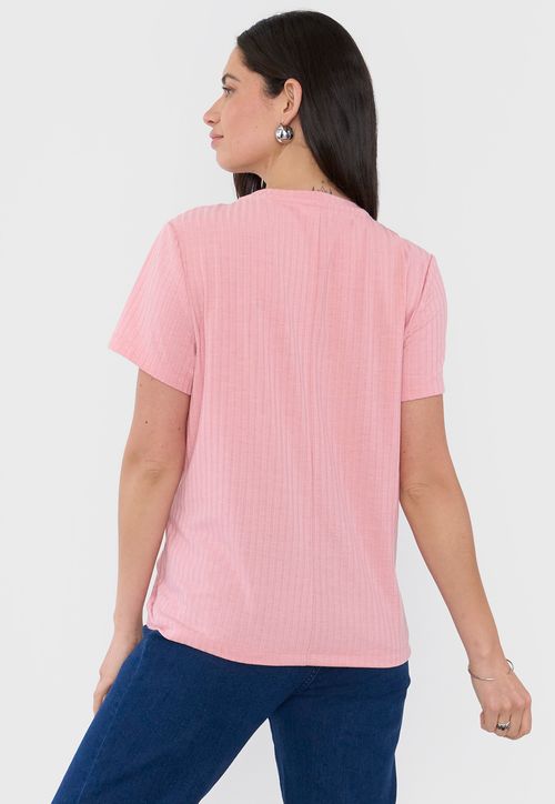 Polera Mujer Rib Básica Manga Palo Rosa