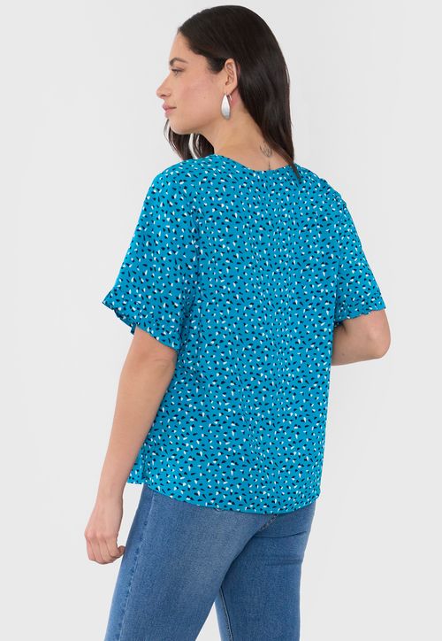 Blusa Mujer Manga Corta Detalle Print Turquesa