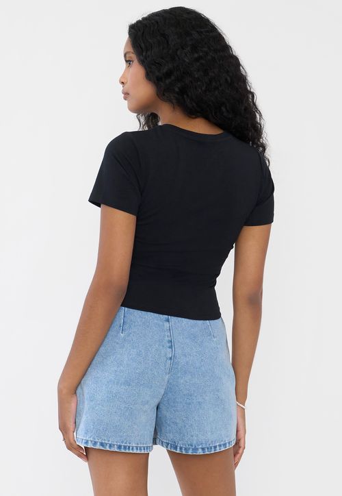 Polera Mujer M/C Crop Mini Print Negro