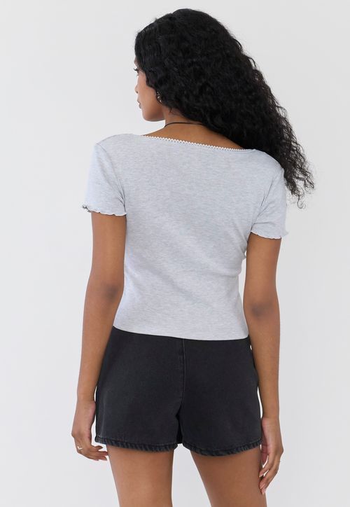Polera Mujer Botones Gris Melange