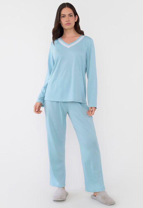 Pijama Mujer Largo Encaje Verde Agua