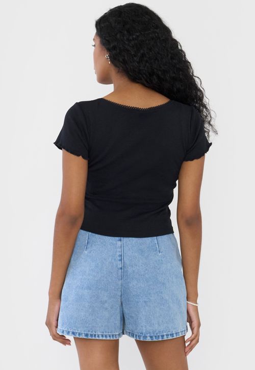 Polera Mujer Botones Negro