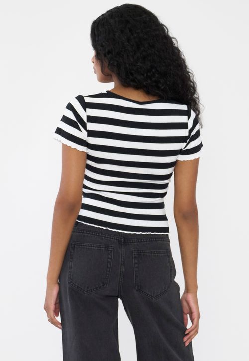 Polera Mujer Manga Corta Rayas Negro