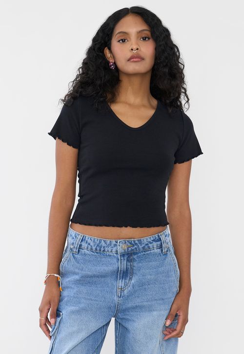 Polera Mujer Manga Corta Lisa Negro