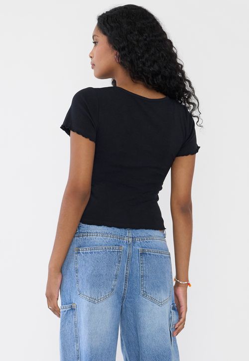Polera Mujer Manga Corta Lisa Negro
