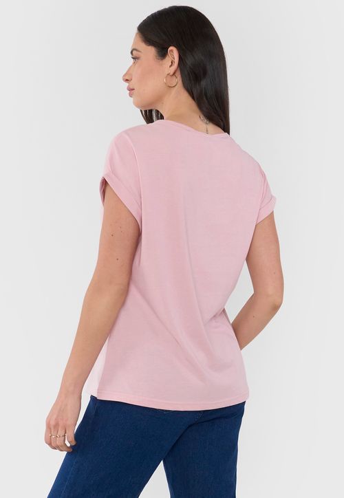 Polera Mujer M/C Focal Print Palo Rosa