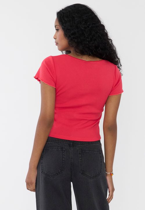 Polera Mujer Botones Rojo