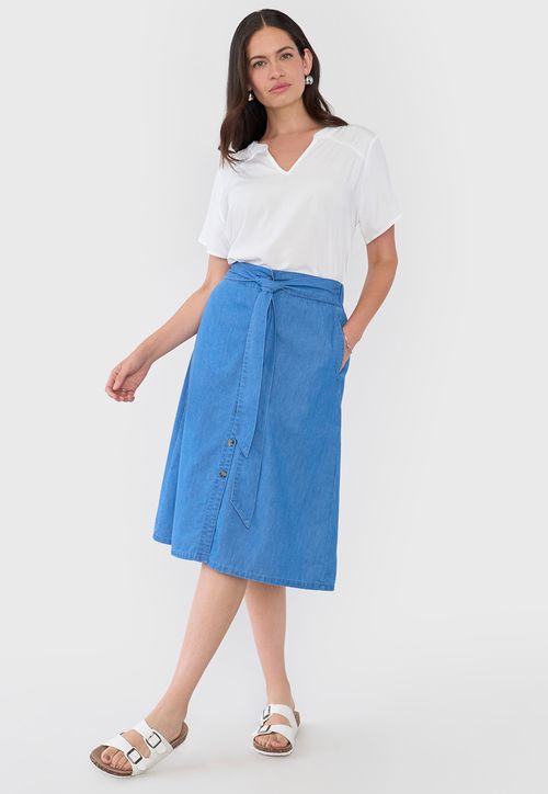 Falda Mujer Larga Botones Azul Medio
