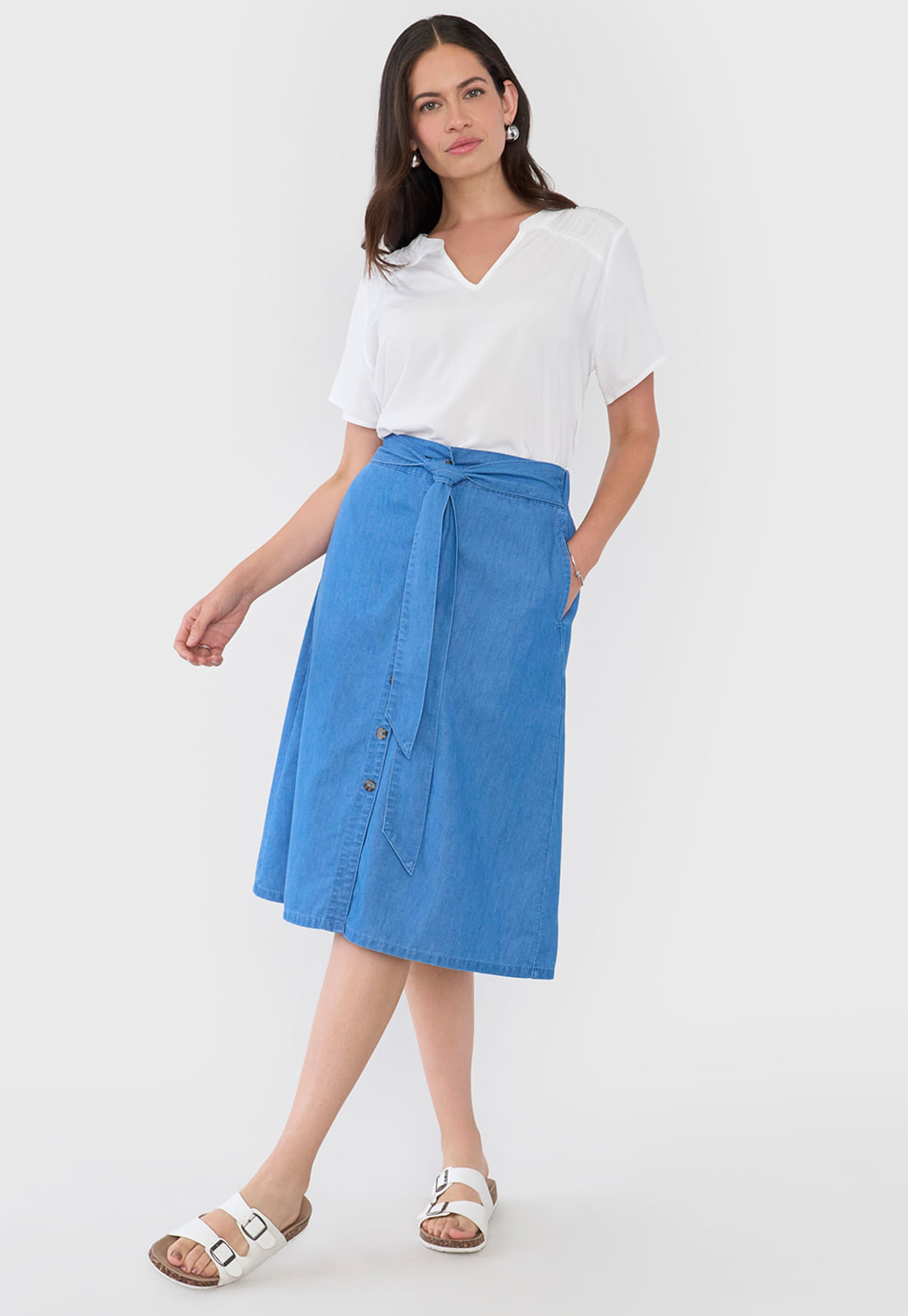 Falda Mujer Larga Botones Azul Medio
