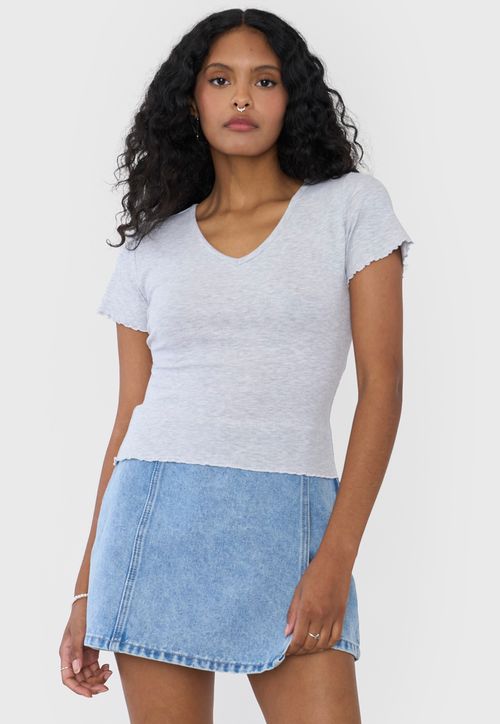 Polera Mujer Manga Corta Lisa Gris Melange
