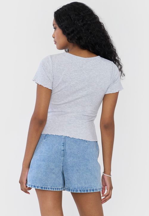 Polera Mujer Manga Corta Lisa Gris Melange
