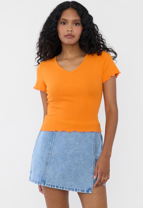 Polera Mujer Manga Corta Lisa Naranja