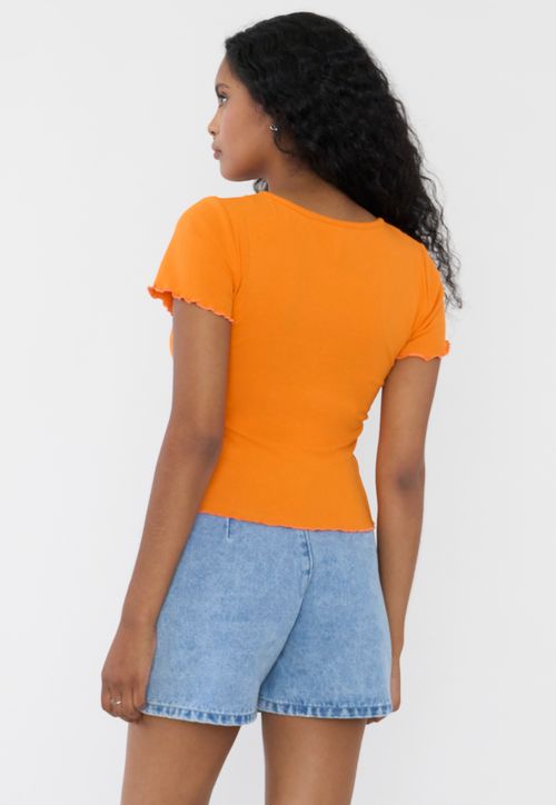 Polera Mujer Manga Corta Lisa Naranja