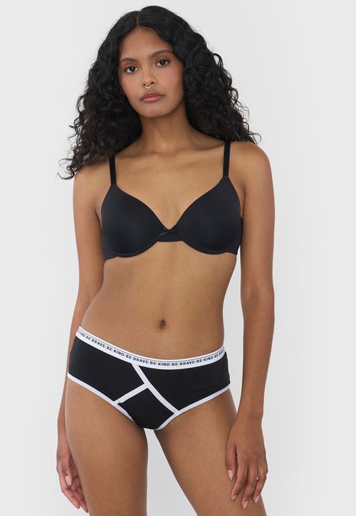 Boyshort Mujer Cotton Negro/Blanco
