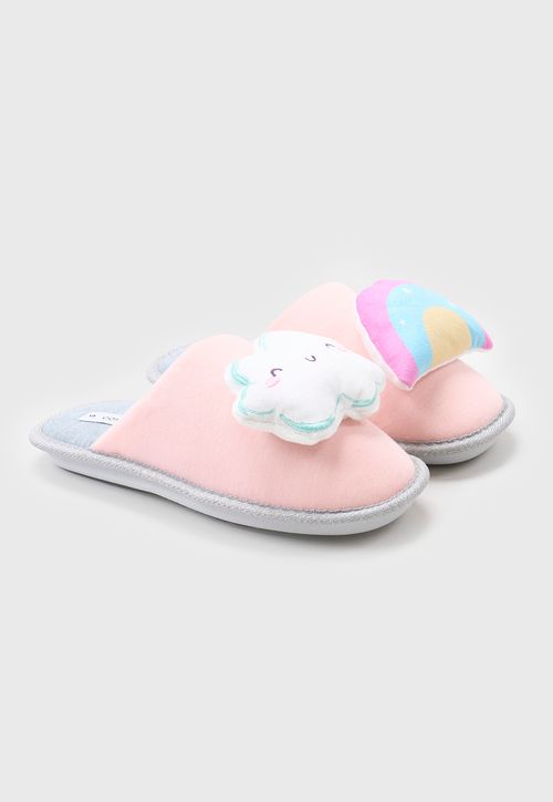 Pantufla Mujer Aplicación Rosado