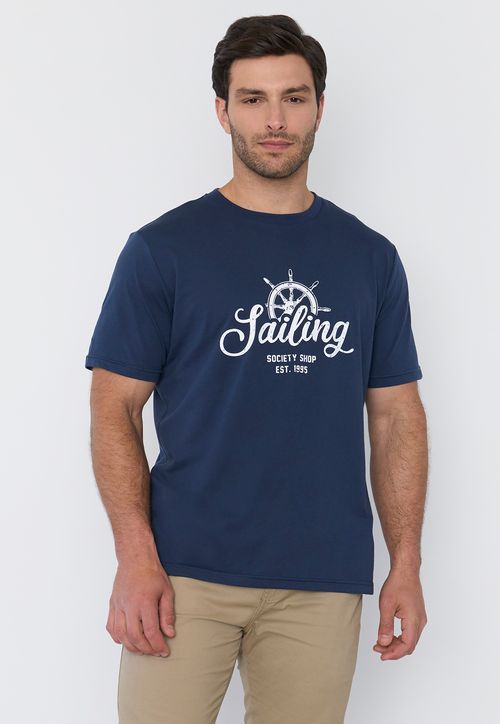 Polera Hombre Focal Print Sts Azul