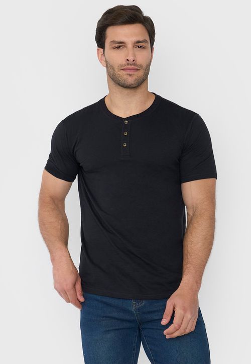 Polera Hombre Henley Slub Negro