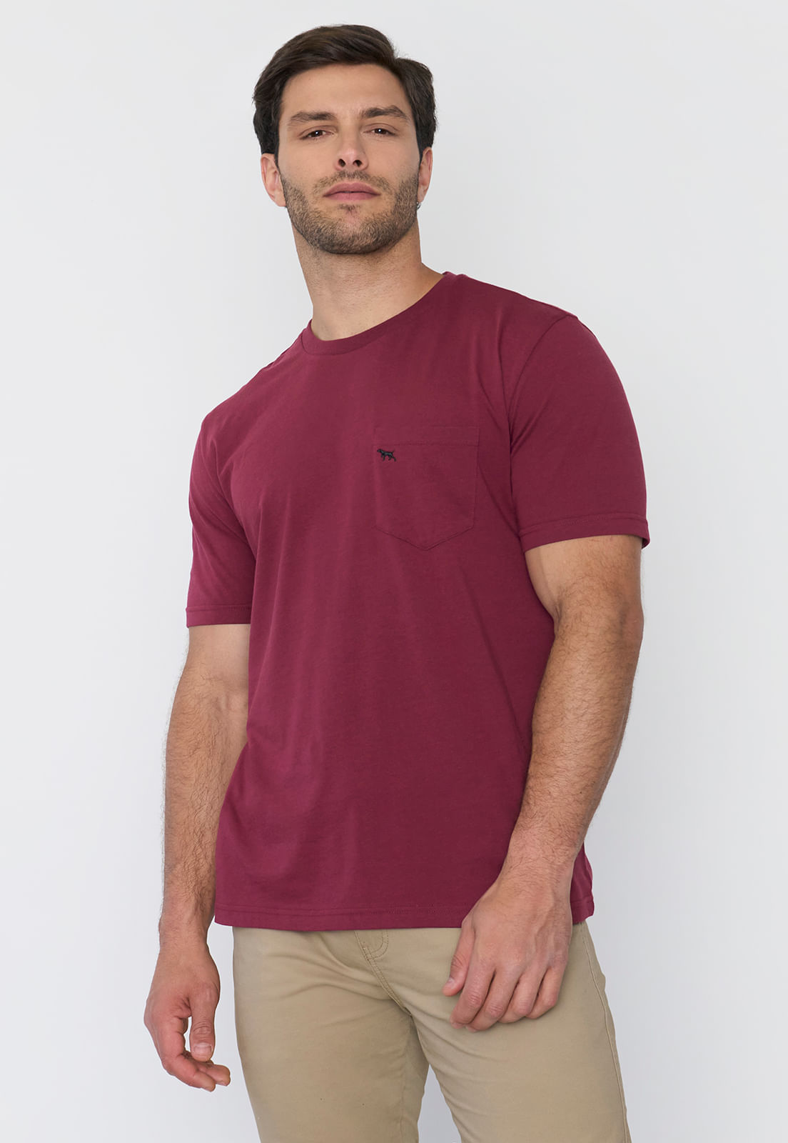 Polera Hombre Cneck Bolsillo Burdeo