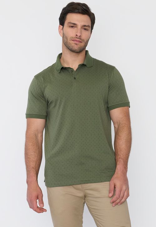Polera Hombre Polo Jersey Miniprint Musgo