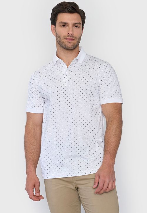 Polera Hombre Polo Jersey Miniprint Blanco