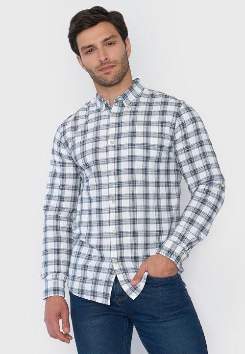 Camisa Hombre Check Textura Azul