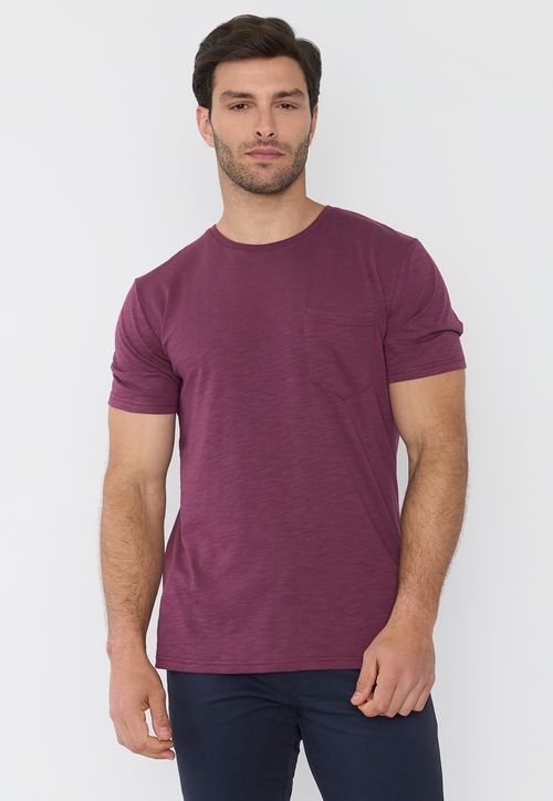 Polera Hombre Slub Bolsillo Burdeo