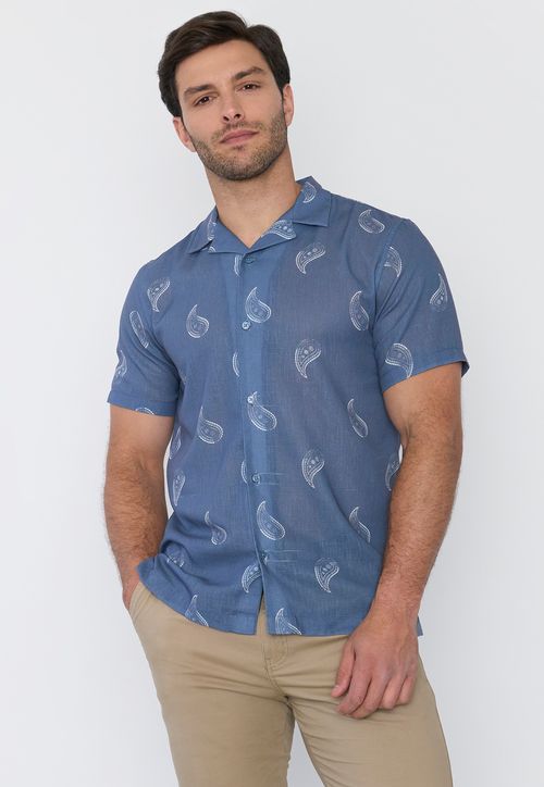Camisa Hombre Liviana Print Celeste