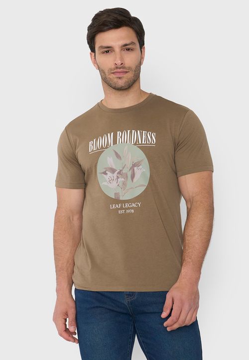 Polera Hombre Focal Print Floral Cafe