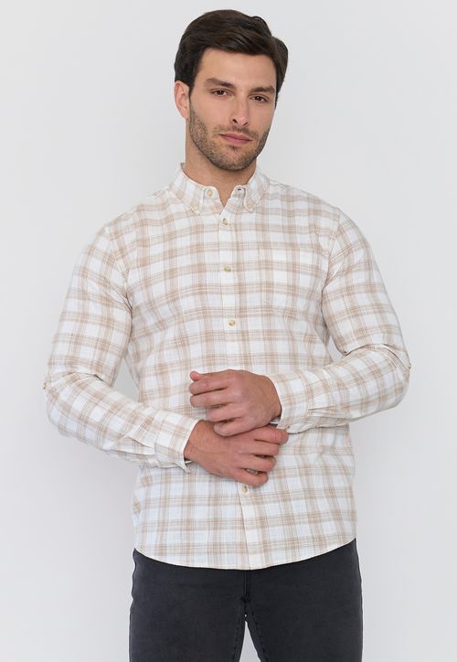 Camisa Hombre Check Textura Beige