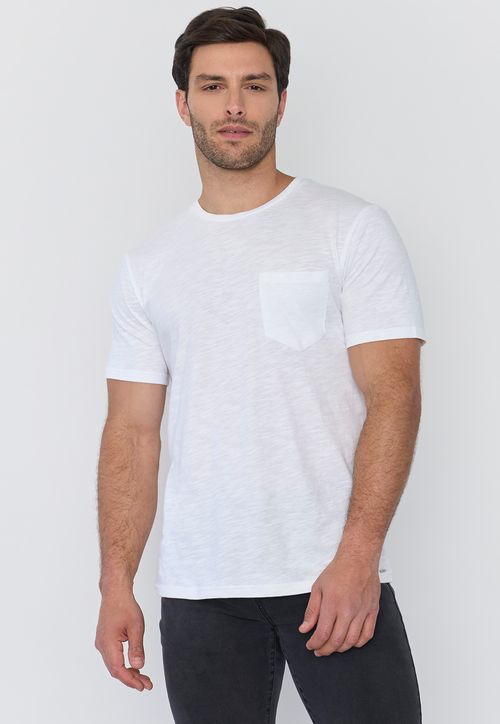 Polera Hombre Slub Bolsillo Blanco