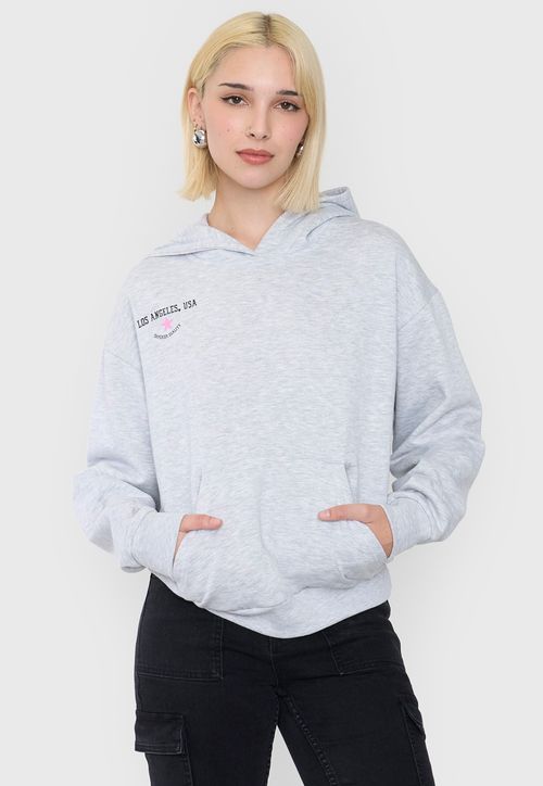 Polerón Mujer Hoodie Print Gris Melange