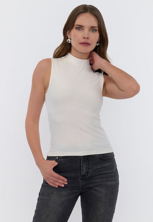 Polera Mujer Rib Halter Ecru