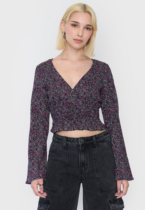 Blusa Mujer Manga Larga Camapana Print Rosado/Negro